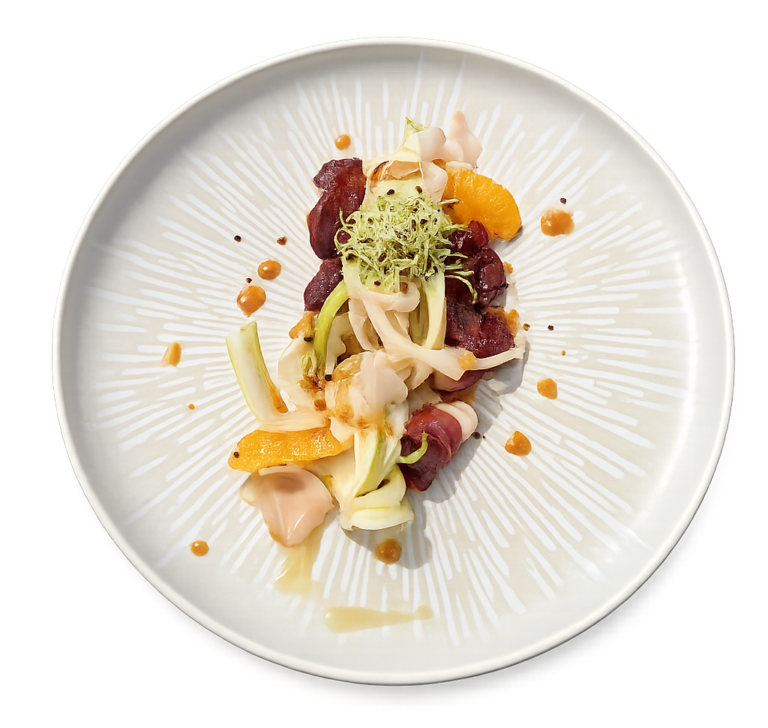 Entrée de la carte au restaurant L'Hémicycle Toulouse, gésiers confits et légumes de saison
