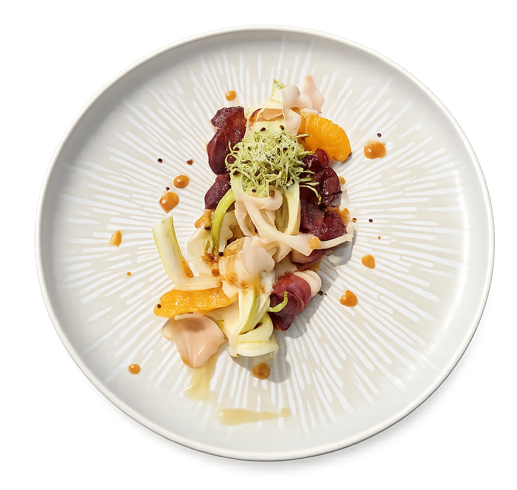 Entrée de la carte au restaurant L'Hémicycle Toulouse, gésiers confits et légumes de saison
