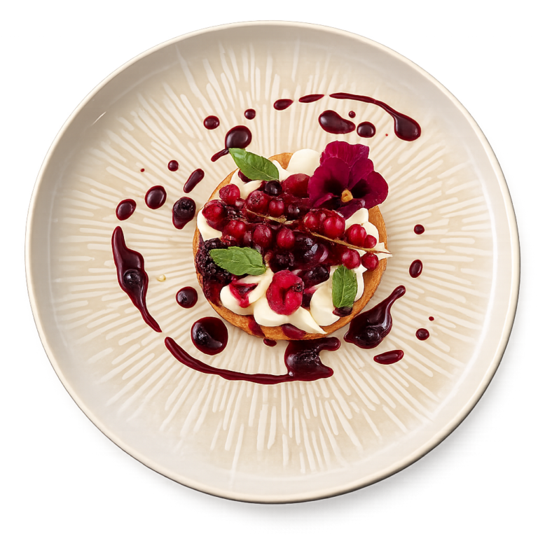 Tartelette aux fruits rouges et fleurs, dessert de la carte au restaurant L'Hémicycle Toulouse