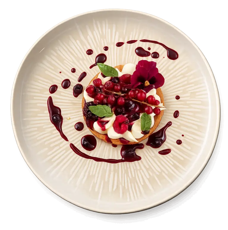 Tartelette aux fruits rouges et fleurs, dessert de la carte au restaurant L'Hémicycle Toulouse