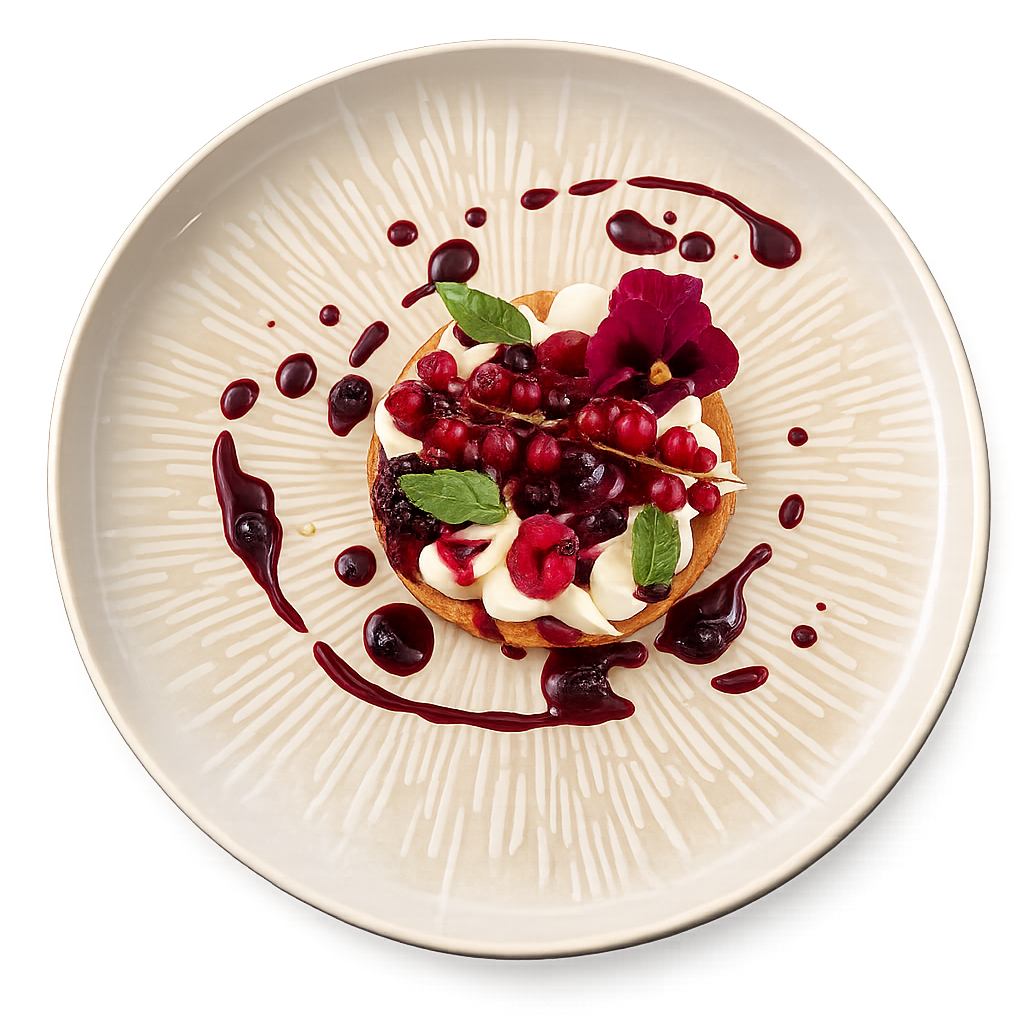 Tartelette aux fruits rouges et fleurs, dessert de la carte au restaurant L'Hémicycle Toulouse