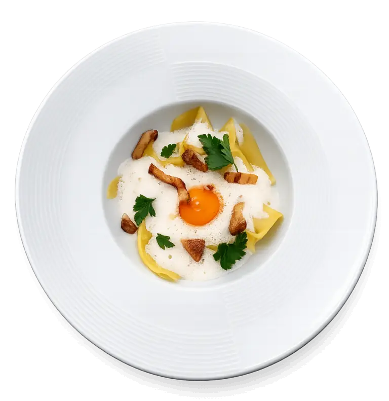 Pâtes fraîches maison girolles et jaune d'oeuf confit, plat de la carte du restaurant L'Hémicycle Toulouse