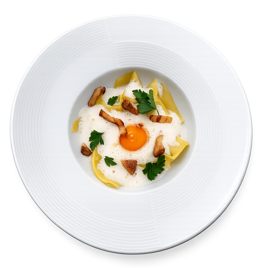 Pâtes fraîches maison girolles et jaune d'oeuf confit, plat de la carte du restaurant L'Hémicycle Toulouse