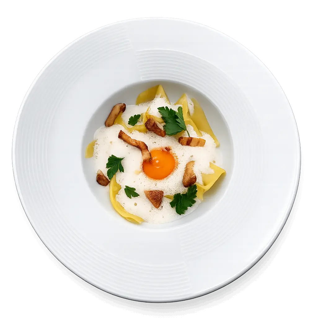 Pâtes fraîches maison girolles et jaune d'oeuf confit, plat de la carte du restaurant L'Hémicycle Toulouse