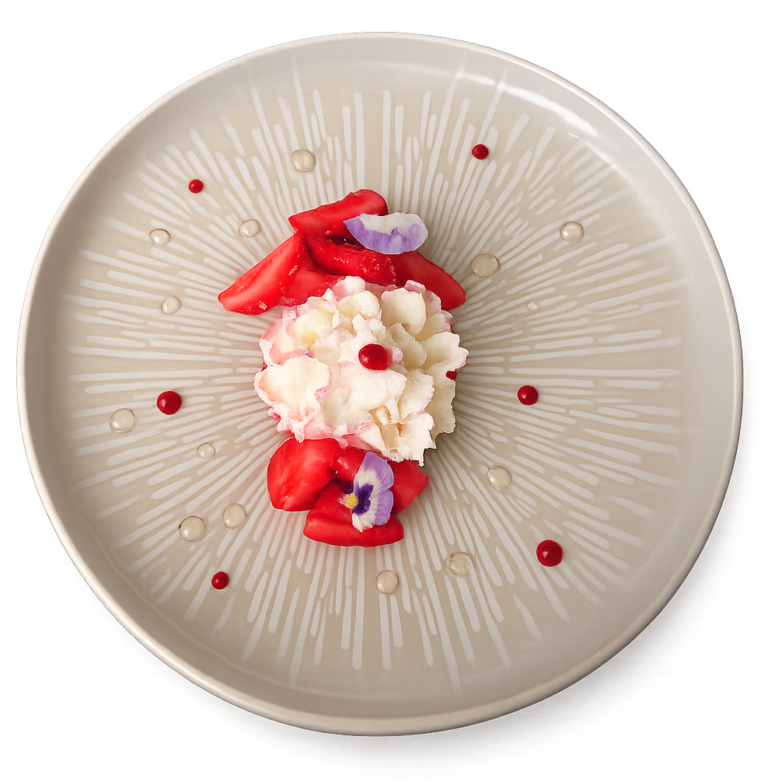 Dessert aux fraises et chantilly fleurie, pâtisserie maison au restaurant L'Hémicycle Toulouse rive gauche