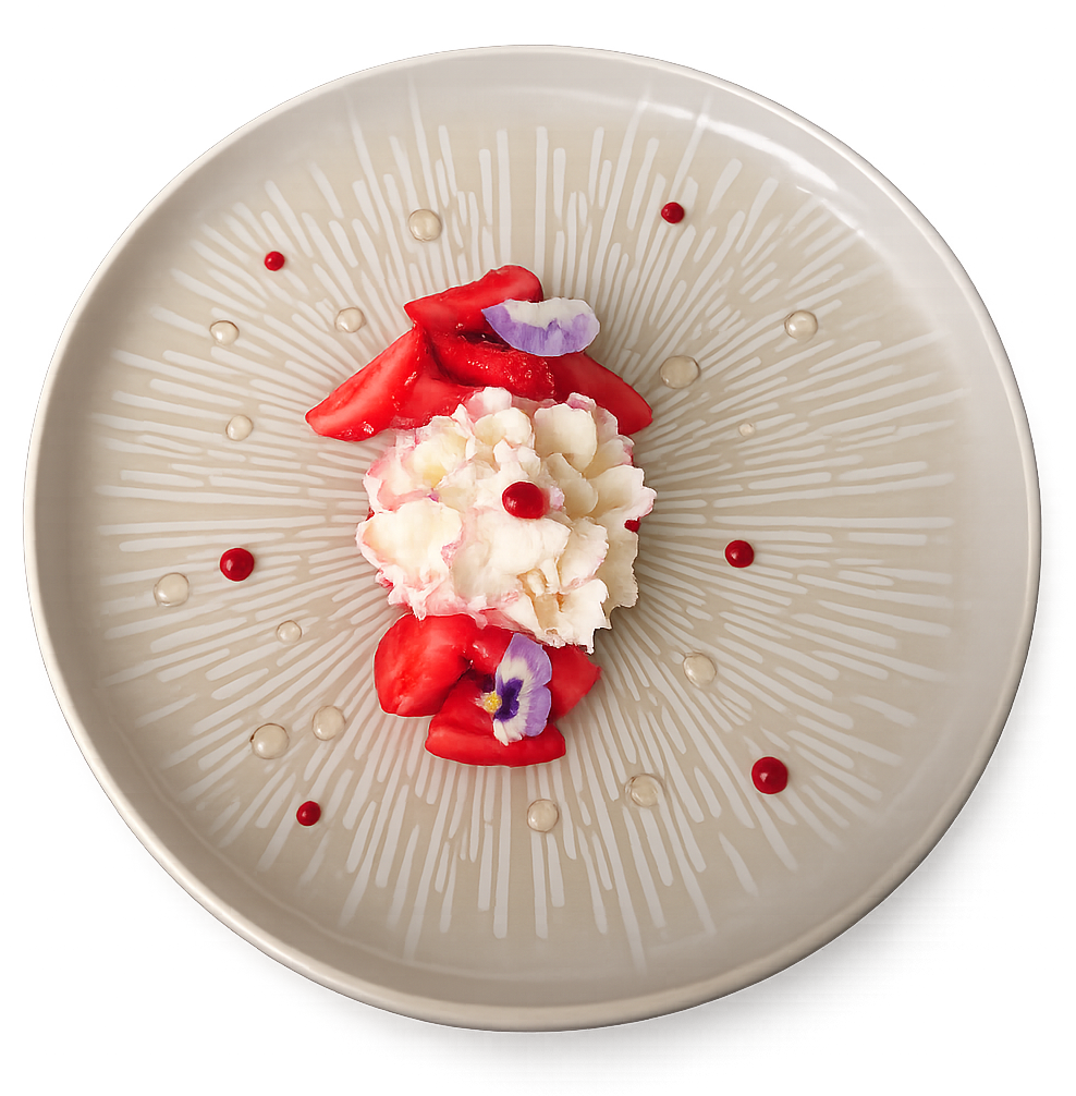 Dessert aux fraises et chantilly fleurie, pâtisserie maison au restaurant L'Hémicycle Toulouse rive gauche