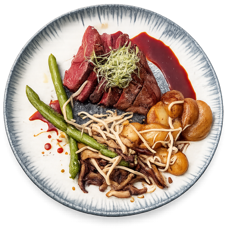 Magret de canard tranché champignons et légumes de saison, plat signature du restaurant L'Hémicycle Toulouse