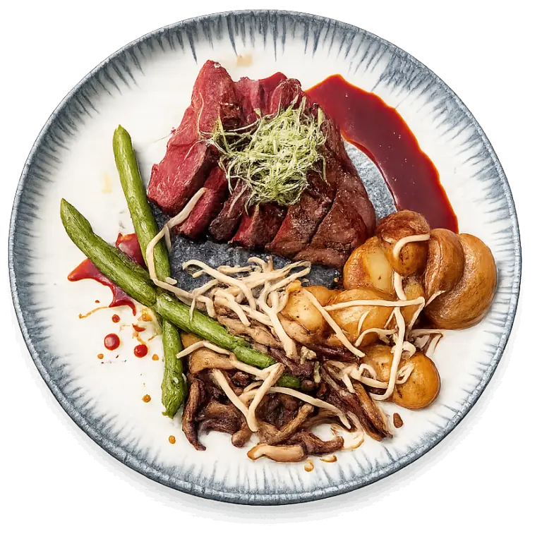 Magret de canard tranché champignons et légumes de saison, plat signature du restaurant L'Hémicycle Toulouse