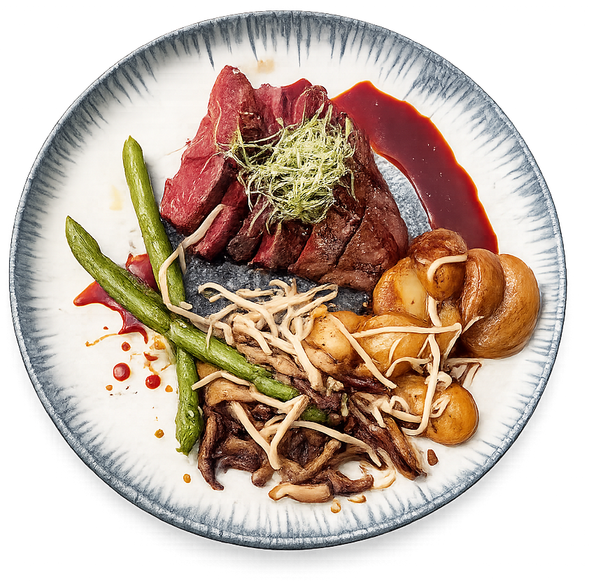 Magret de canard tranché champignons et légumes de saison, plat signature du restaurant L'Hémicycle Toulouse