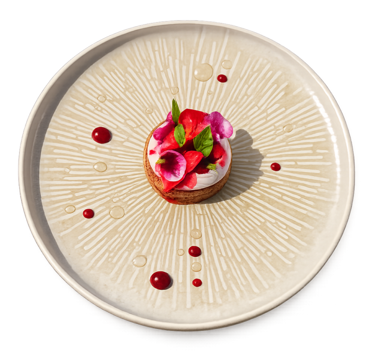 Tartelette pâtissière fleurie, dessert maison servi au salon de thé et restaurant L'Hémicycle Toulouse