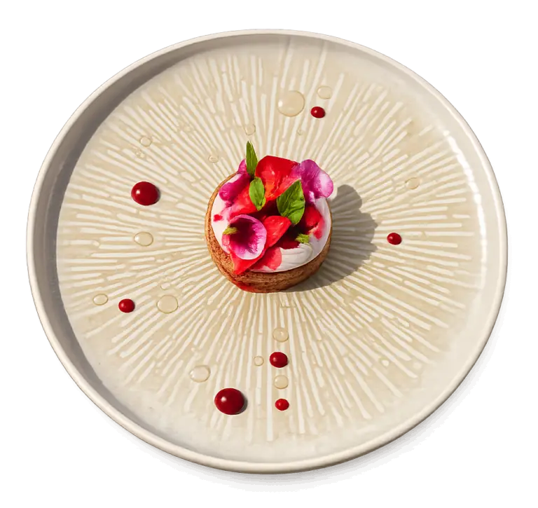 Tartelette pâtissière fleurie, dessert maison servi au salon de thé et restaurant L'Hémicycle Toulouse
